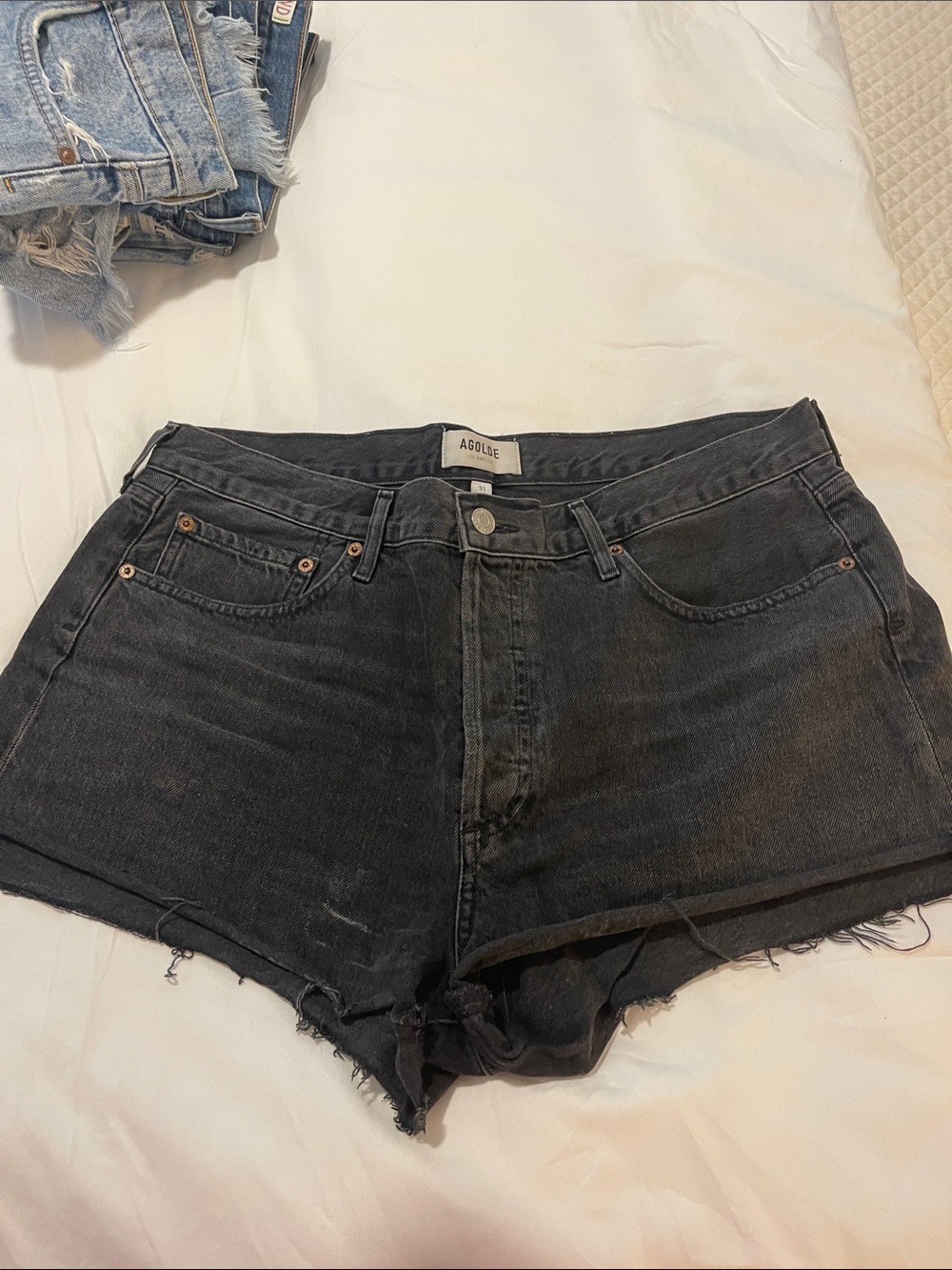 Agolde Parker Black Cutoff Denim Shorts
